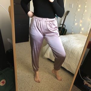 pink satin joggers